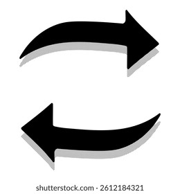 Flat style black replace arrow icon with curved design and retro halftone shadow effect.