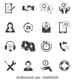 Flat style black and white icons set collection of fast support service and remote technical assistance isolated vector illustration