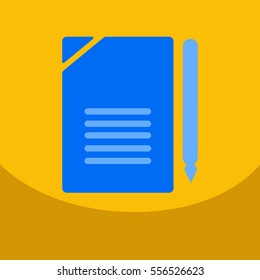 Flat style blank, realistic notepad, notebook isolated on colour square with pen