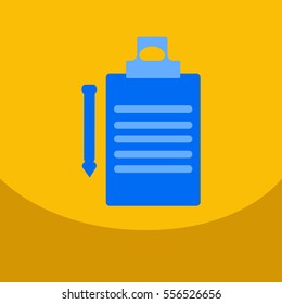 Flat style blank, realistic notepad, notebook isolated on colour square with pen