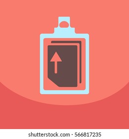 Flat style blank, realistic notepad, notebook isolated on colour square with Up arrow