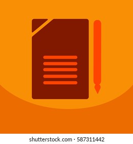 Flat style blank, realistic notepad, notebook isolated on colour square with pen