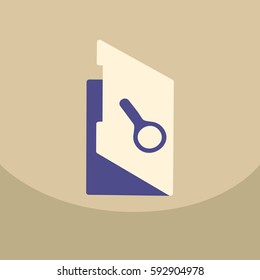 Flat style blank realistic notepad, notebook isolated on colour square with magnifier