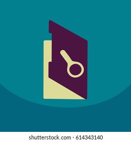 Flat style blank, realistic notepad, notebook isolated on colour square free blank with magnifier