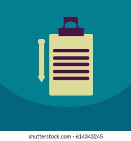 Flat style blank, realistic notepad, notebook isolated on colour square with pen