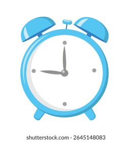 Flat style blue alarm clock icon showing time, great for punctuality, reminder, or time management topics.