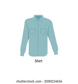 Flat Style Blue Men's Dress Shirt  Vector illustration. Modern Trendy Dress Shirts for Men vector icon isolated on white background. Cartoon style simple unisex shirt pictogram. Clothes Symbol icon