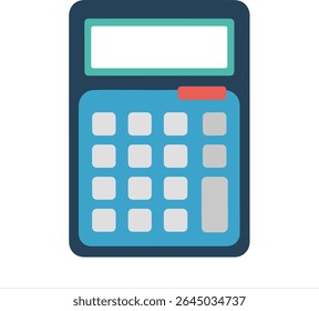 Flat Style Blue and Teal Calculator with Blank Screen and Rounded Light Gray Buttons on White Background