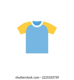 Ilustración vectorial de camiseta de polo azul de estilo plano amarillo azul. Estilo de caricatura simple icono vectorial de camiseta azul aislado en fondo blanco. Sencillo polo moderno Henley Shirt. Icono de símbolo de camiseta informal