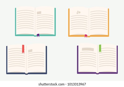 Flat Style Book Illustration For Educational Websites, Leaflets and Banners. Set Of Four Open Flat Style Books.