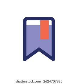 Flat style bookmark icon on a White Background. Features a purple shape with an orange tag, outlined in darker purple.