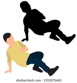  flat style boy dancing and silhouette