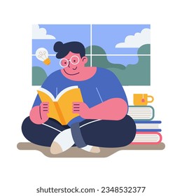 Flat style boy reading book cartoon vector illustration