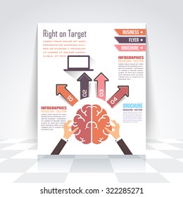 Flat Style Brain and Creative Think Business Infographics Template, Flyer, Numbered Banner, Icon Elements, Corporate Brochure Design