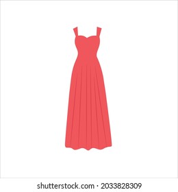 Flat Style Bridesmaid Dress Vector illustartion. Cartoon style half sleeve dusty Long Prom Dress vector icon isolated on white background. Long Pink A -Line Bridesmaid Wedding Party Dress Pictogram