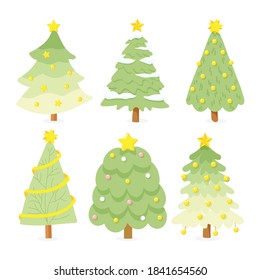 colección de árboles de Navidad brillante de estilo plano aislado en fondo blanco