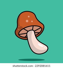 Flat style brown mushroom vegetable cartoon vector icon illustration food
