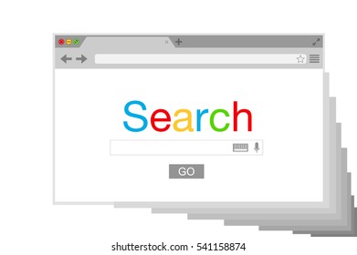 Flat style browser search engine. Many browser windows. Vector stock illustration