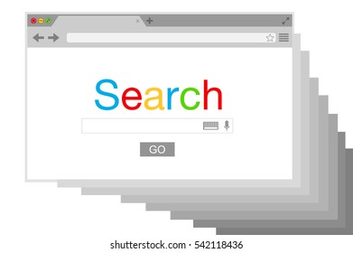 Flat style browser search engine. Many browser windows. Vector stock illustration