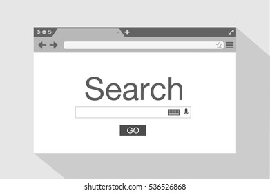 Flat style browser window black and white. Search engine. Vector stock illustration