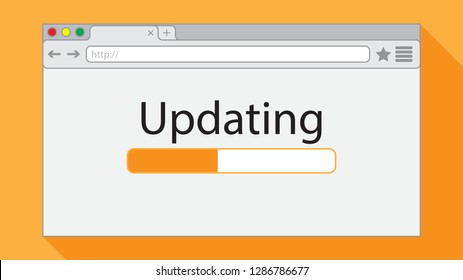 Flat style browser window on light blue background. Updating illustration.