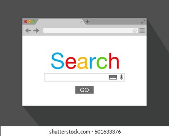 Flat style browser window on black background. Search engine. Vector stock illustration