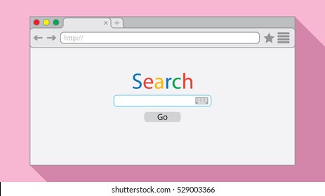 Flat Style Browser Window On Pink Background. Search Engine Illustration
