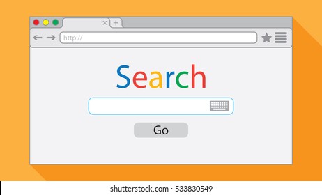 Flat Style Browser Window On Orange Background. Search Engine Illustration