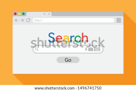 Flat style browser window on orange background. Search engine illustration 