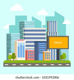 Flat Style of Building And Advertisement Billboard