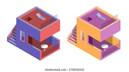 Flat style buildings in two color varsions.