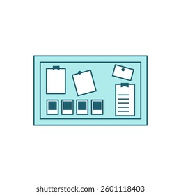 Flat Style Bulletin Board with Notes and Photos, Flat Style Bulletin Board Illustration