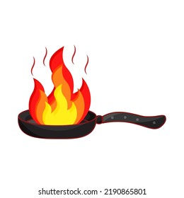 Flat Style Burning Frying Pan On White Background.