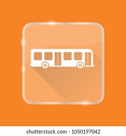 Flat style bus silhouette icon with long shadow on transparent square button