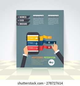 Flat Style Business Info graphics Template, Vector Design Flyer, Numbered Banner, Icon Elements, Corporate Brochure Template 