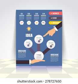 Flat Style Business Info graphics Template, Vector Design Flyer, Numbered Banner, Icon Elements, Corporate Brochure Template 