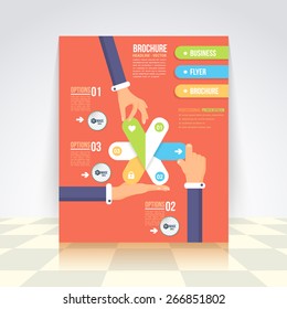 Flat Style Business Infographics Template, Vector Design Flyer, Numbered Banner, Icon Elements, Corporate Brochure