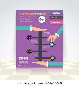 Flat Style Business Infographics Template, Vector Design Flyer, Numbered Banner, Icon Elements, Corporate Brochure