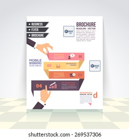 Flat Style Business Infographics Template, Vector Design Flyer, Numbered Banner, Icon Elements, Corporate Brochure