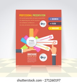 Flat Style Business Infographics Template, Vector Design Flyer, Numbered Banner, Icon Elements, Corporate Brochure