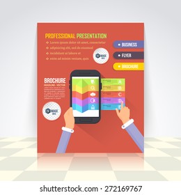 Flat Style Business Infographics Template, Vector Design Flyer, Numbered Banner, Icon Elements, Corporate Brochure