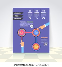 Flat Style Business Infographics Template, Vector Design Flyer, Numbered Banner, Icon Elements, Corporate Brochure