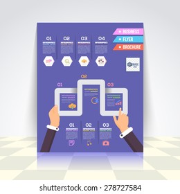 Flat Style Business Infographics Template, Vector Design Flyer, Numbered Banner, Icon Elements, Corporate Brochure Template 