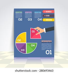 Flat Style Business Infographics Template, Vector Design Flyer, Numbered Banner, Icon Elements, Corporate Brochure Template 