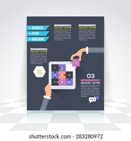 Flat Style Business Infographics Template, Vector Design Flyer, Numbered Banner, Icon Elements, Corporate Brochure Template 