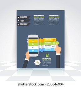 Flat Style Business Infographics Template, Vector Design Flyer, Numbered Banner, Icon Elements, Corporate Brochure Template 