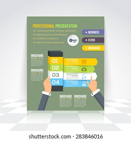 Flat Style Business Infographics Template, Vector Design Flyer, Numbered Banner, Icon Elements, Corporate Brochure Template 