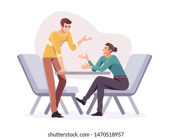 Flat style business people characters at workplace in office room. Casual business concept illustration