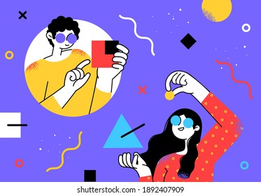 Flat style business people illustration. Coworkers characters communication. Casual business concept vector illustration