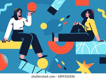 Flat style business people illustration. Coworkers characters communication. Casual business concept vector illustration
